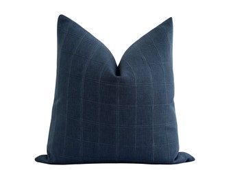 Plaid Throw Pillow Cover, Navy Blue Pillow Cover, Double Sided Plaid Pillow Cover, Navy Throw Pillow, Designer Cushion Cover, Blue Lumbar