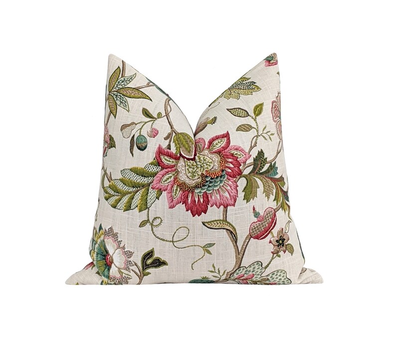 Floral Linen Pillow Cover Colorful Jacobean Floral Pillow Etsy