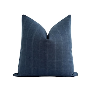 Plaid Throw Pillow Cover • Navy Blue Pillow Cover • Double Sided Plaid Pillow Cover • Navy Throw Pillow, Designer Cushion Cover, Blue Lumbar