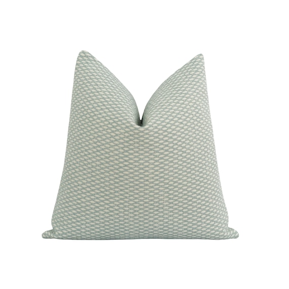 Geometric Outdoor Pillow Cover • Spa Blue & Cream Textured Pillow • Durable Performance Fabric for Porch, Deck or Patio • 18x18 20x20 22x22