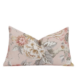 Lumbar Blush Pillow Cover, 12x18 12x20 Blush Grey Pillow Cover, Floral Décor, Double Sided Floral/Bird Print Pillow Cover, Sofa Throw Pillow