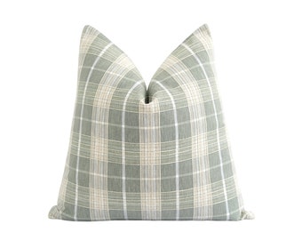 Sage Green Plaid, Sage Tan White Throw Pillow Cover, 18 20 22 Neutral Pillow Cover, DOUBLE SIDED Textured Plaid, Green Throw Pillow Cover