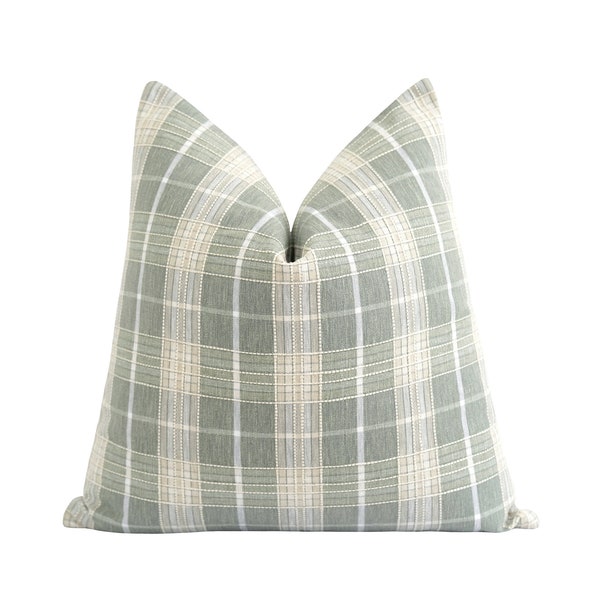 Sage Green Plaid, Sage Tan White Throw Pillow Cover, 18 20 22 Neutral Pillow Cover, DOUBLE SIDED Textured Plaid, Green Throw Pillow Cover