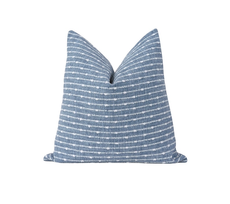 Marine Blue Pillow Cover Woven Stripe Pillow Cover Double image 1