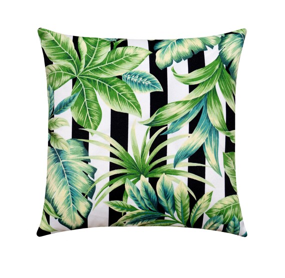 Black White Pillow Tropical Outdoor Olive Green & Black Outdoor Pillow