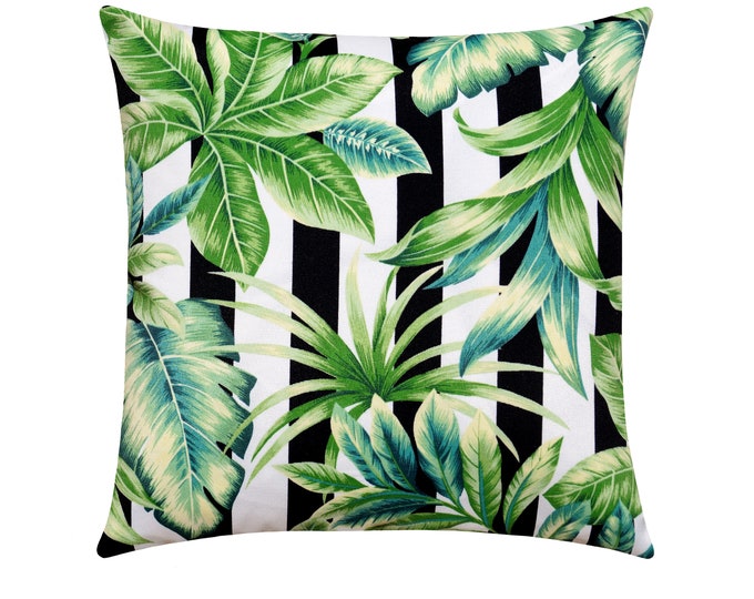 Green Black White Pillow Tropical Outdoor Pillow Cover Green Etsy