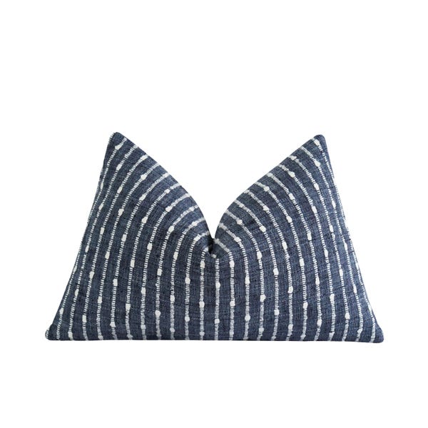 Navy Pillow Cover, Dark Blue Chunky Stripe Woven Pillow Cover, Textured Striped Pillow, Lumbar Pillow Cover