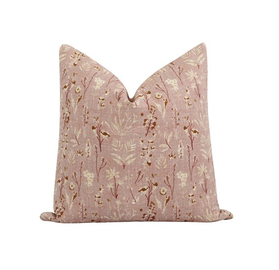 Blush Floral Linen Pillow Cover Zippered Designer Pillow Cover Blush Sand Rust Cranberry Floral Pillow Cover Stylish Nursery Decor Etsy
