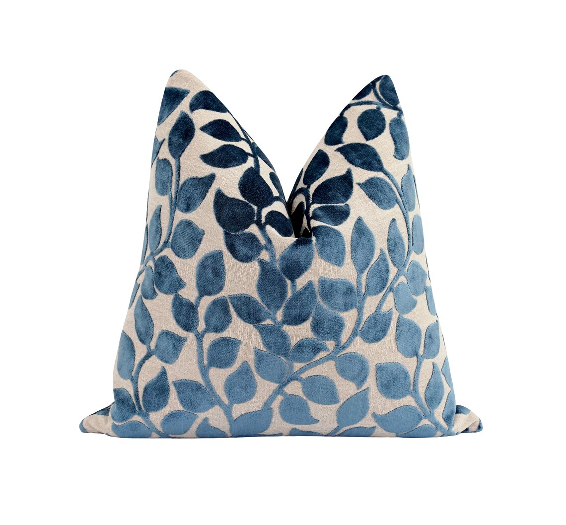 Designer Cut Velvet Pillow Cover Blue Floral Velvet Velvet Etsy