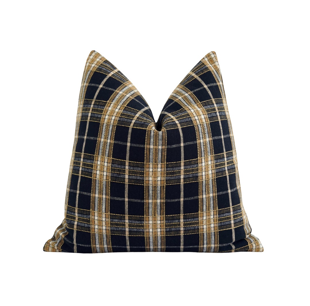 Black Gold Bronze Plaid Pillow Cover, Plaid Throw Pillow Cover, 18 20 22 Woven Pillow Cover