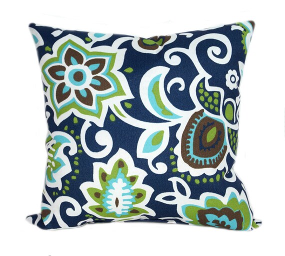 cover 15x15 pillow Navy Cover Green Cover Aqua Pillow Floral Outdoor Pillow