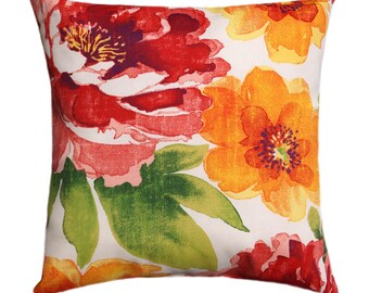Orange Red Pillow Covers, Floral Outdoor Pillow, Large Scale Floral Pillow Covers, Outdoor Fall Accent Pillows, Green Orange Red Pillow Case