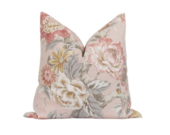 Blush Floral, Blush Grey Pillow Cover, Floral Decorative Pillow Cover, Aviary Euro Sham, Double Sided Floral/Bird Print Pillow Cover