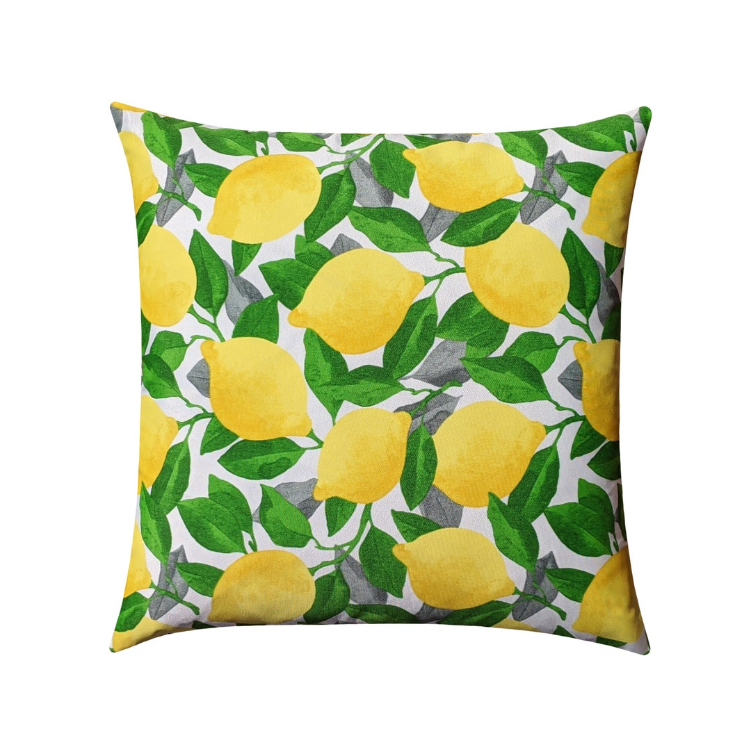 Green Yellow Gray Outdoor Pillow Cover Lemons Print Pillow Etsy
