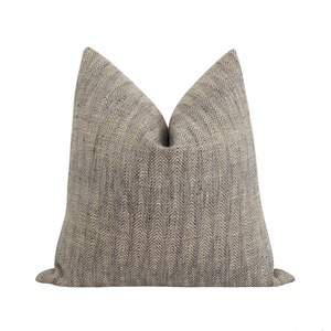Modern Chevron Stripe Pillow Cover In Tan and Grey, Sparrow Woven Accent Throw Pillow, 20x20 Pillow Cover, Double Sided Zippered Pillow Case