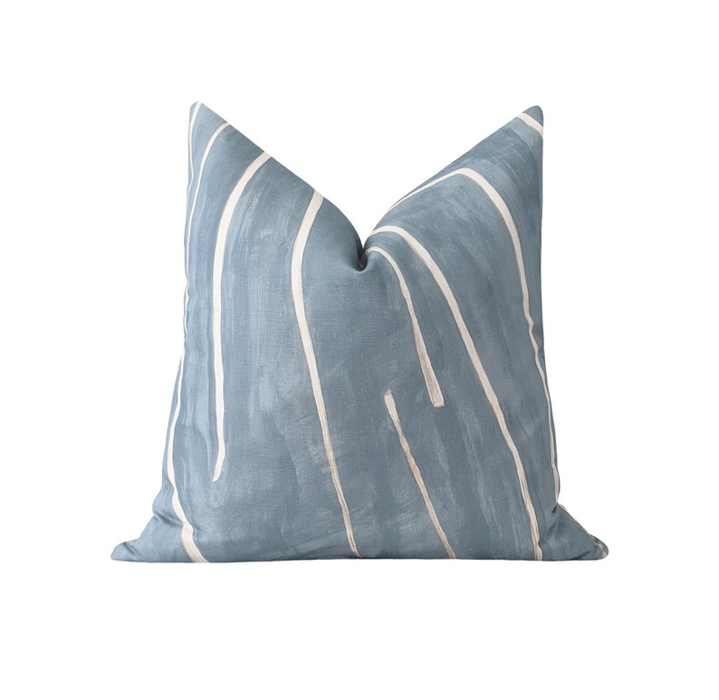 Contemporary Blue Linen Pillow Cover Graffito Sky Blue Pillow Etsy