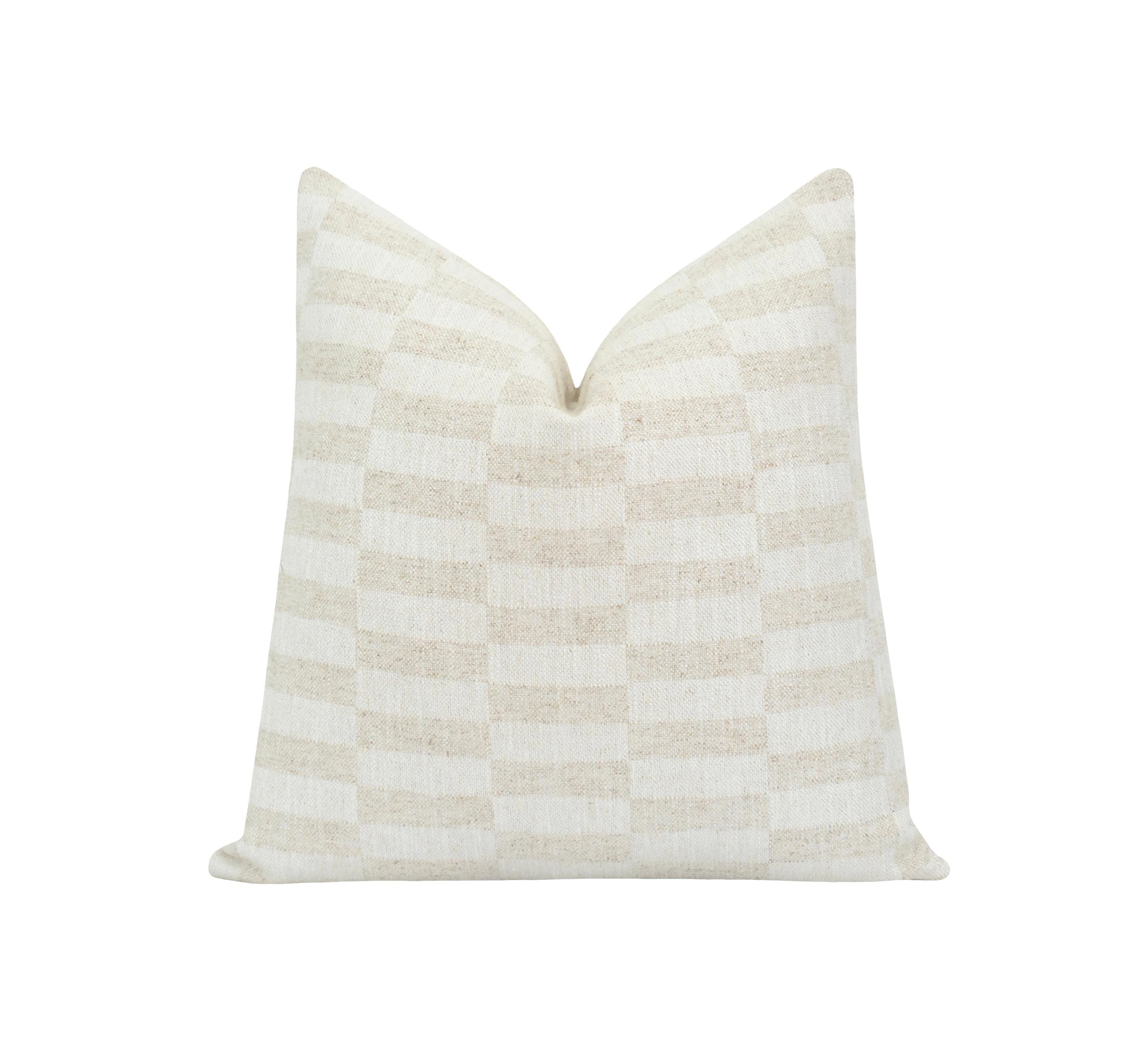Coastal Checkered Pillow Cover • Woven Linen Blend in Natural & Flax • 18 20 22 Neutral Block Check Throw Pillow for Beach or Coastal Decor
