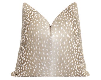 Deer Skin Print Linen Pillow Cover, Ombre Pillow Cover, Deer Pillow, Fawn Pillow Cover, Double Sided Pillow Cover, Animal Print Throw Pillow