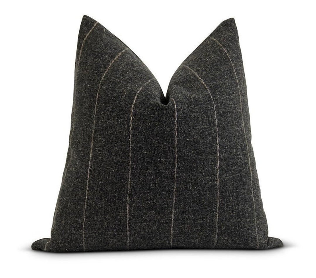 18 20 22 24 Charcoal Striped Pillow Cover, Dark Gray and Tan Stripe