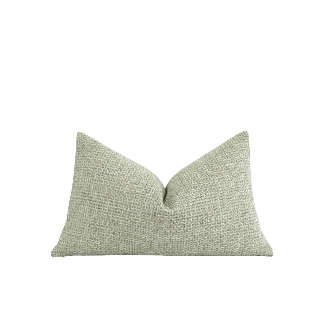 Green and Beige Woven Pillow Cover, Lumbar Woven Pillow Cover in
