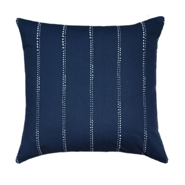 Navy Indoor Outdoor Pillow Cover, Navy Blue Outdoor Cushion, Navy Blue and White Dotted Stripe Pillow, Carlo Oxford Outdoor Cushion Cover