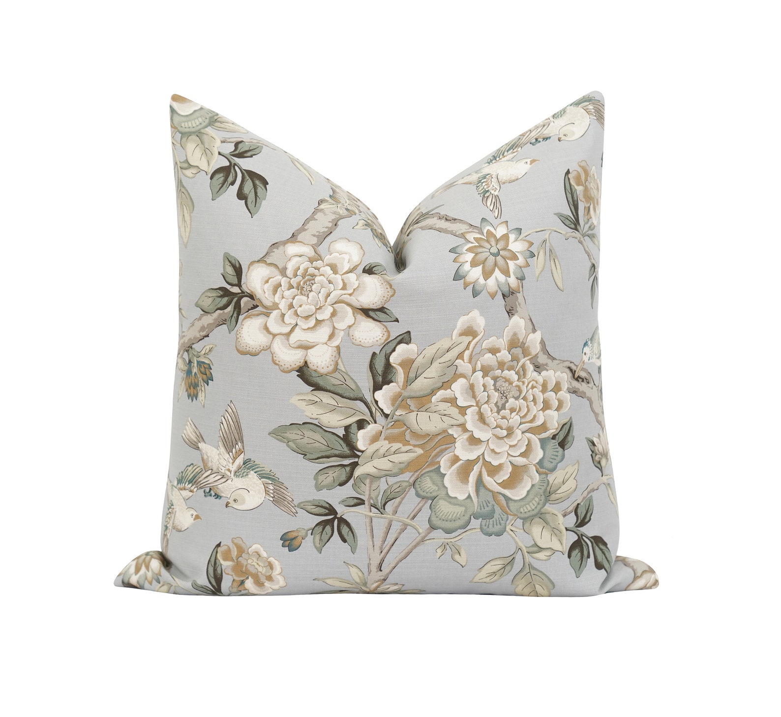 20x20 Floral Pillow Cover Smoky Green Taupe Beige Cream Grey Etsy