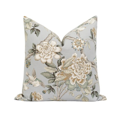 20x20 Floral Pillow Cover Smoky Green Taupe Beige Cream Grey Etsy