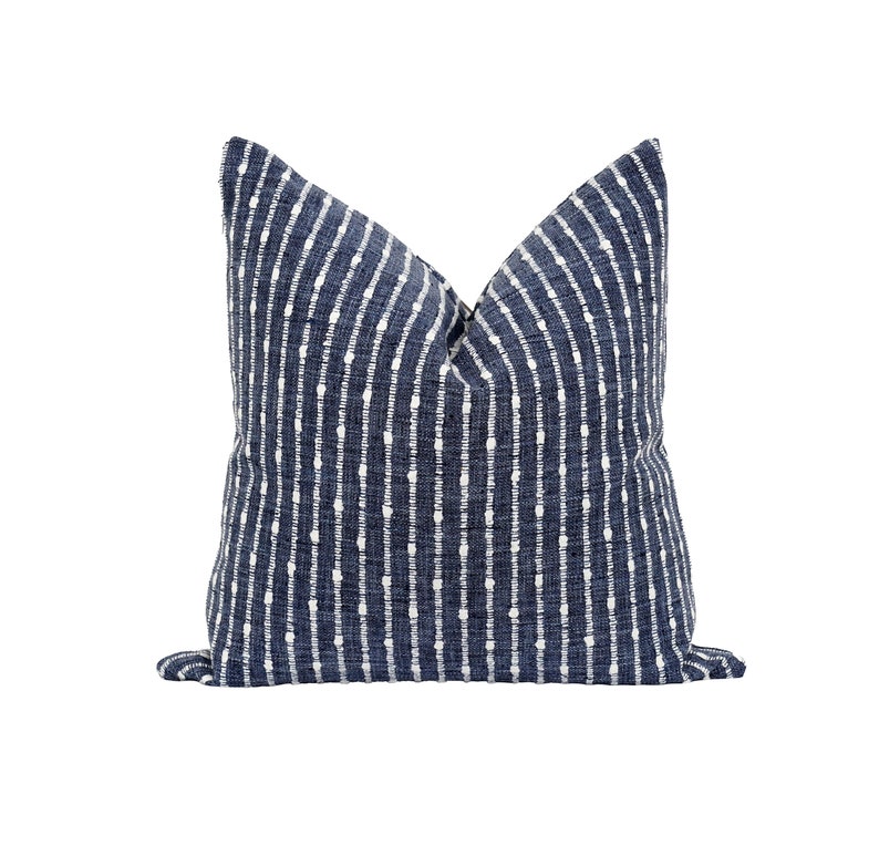 Marina Blue Woven Pillow Cover, Dark Blue Chunky Stripe Woven Pillow Cover, Navy Blue Textured Stripe Pillows, 18 20 22 Woven Pillow Cover image 1