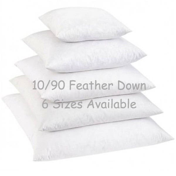 Down and Feather (10/90) Pillow Inserts, 8 Sizes - Square, Euro, Lumbar Sizes - Ships Fast