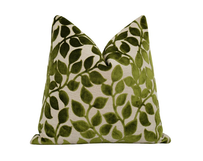Leaf Cut Velvet Pillow Cover, Green Cut Velvet Pillow Cover, Double