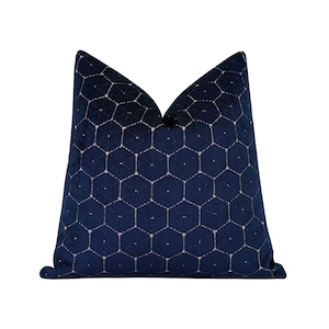 Designer Cut Velvet Pillow Cover, Hexagon Cut Velvet, Velvet Pillow Case, Dark Blue Velvet Pillow Case, 18 20 22 Blue Geometric Pillow Cover