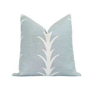 Schumacher Blue Pillow Cover, Sky Blue Acanthus Stripe Pillow Cover, 20 Blue Linen Toss Pillow, Plant Print Pillow, Blue White Décor