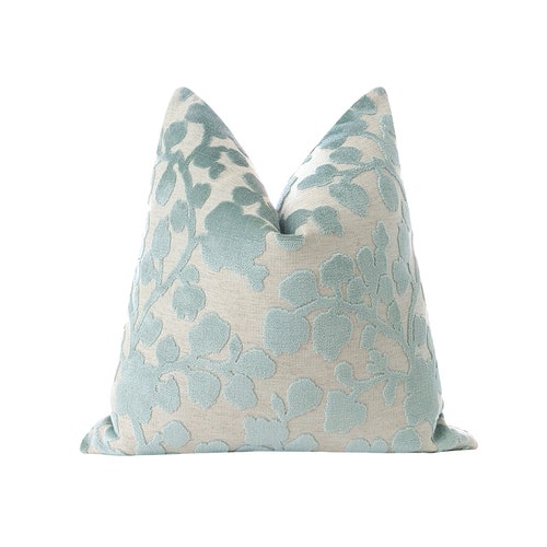 Designer Cut Velvet Pillow Cover Blue Floral Velvet Velvet Etsy