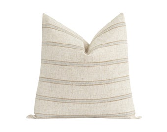 Old Gold STRIPE DESIGN COTTON CUSHION COVER 16"/41cm Grey Ivory. 