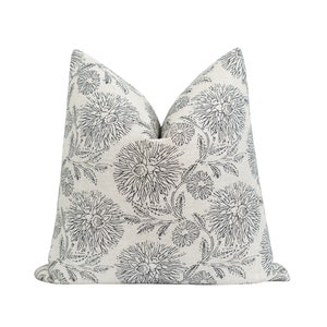 Charcoal Grey Pillow Cover, 18 20 22 Double Sided Pillow Cover, Charcoal Grey and Natural Linen Pillow Case, Flower Vine Print Pillow Cover