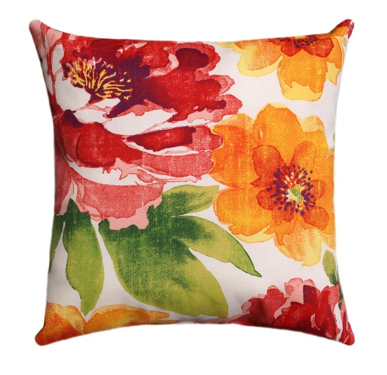 Orange Floral Outdoor Pillow Cover Red Floral Zippered Pillow Etsy