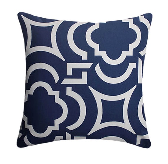 Geometric Pillow Cover Navy Modern Outdoor Throw Zippered Patio Carmody
