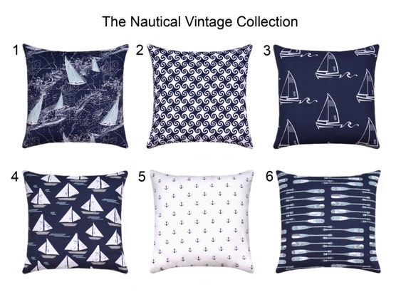 Nautical Pillow Covers Anchors Decorative Pillows Nautical Etsy
