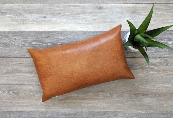 Lumbar Faux Leather Pillow Cover 12x20 Cognac Faux Leather Pillow Cover Brown