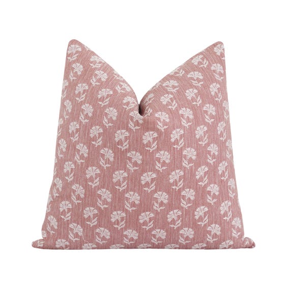 Floral Jacquard Pillow Cover • Dusty Rose and White • 18x18 20x20 22x22 Sizes • Designer Throw Pillow for Feminine or Classic Decor
