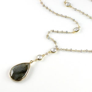 Labradorite and Rock Crystal Quartz Drop Pendant Necklace image 1