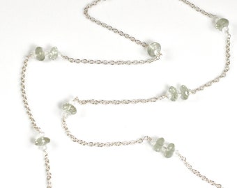 Rock Quartz and Green Amethyst Sterling Silver Long Necklace