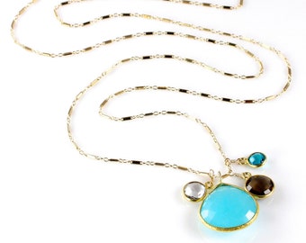 Blue Chalcedony Pendant Charm Necklace with Gemstones