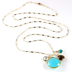 Blue Chalcedony Pendant Charm Necklace with Gemstones