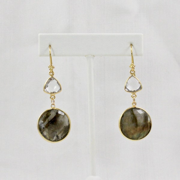 Labradorite and Rock Crystal Quartz Large Drop Earrings