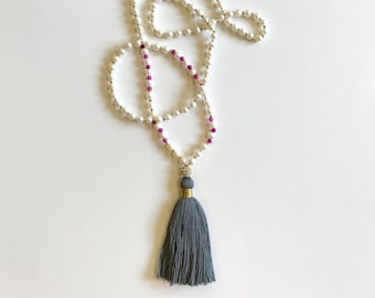 Parel roze en gouden Beaded kwast ketting