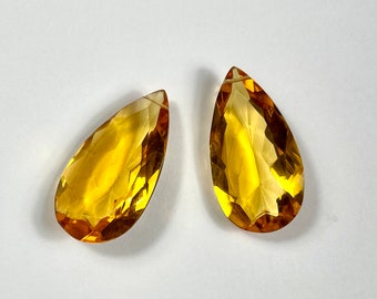 Large 2 Piece Set 33x18 mm Madeira Citrine Quartz Faceted Pear Shaped Briolettes - Semiprecious Gemstone