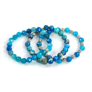 Blue Jasper and Agate Stretch Bracelet Set