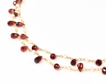 Garnet and Pearl Double Strand Necklace