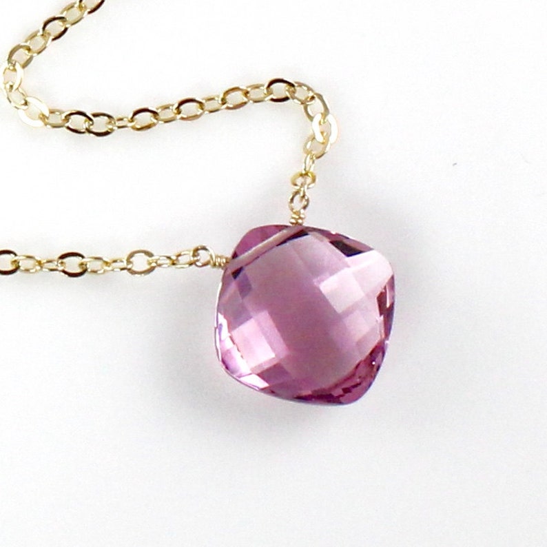 Pink Amethyst Quartz Necklace Short 16 inches 14k gold filled chain image 2